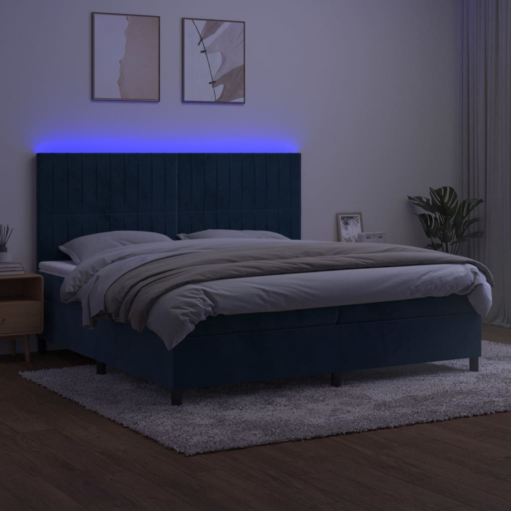 Sommier à lattes de lit matelas et LED Bleu foncé 200x200 cm - XIOS