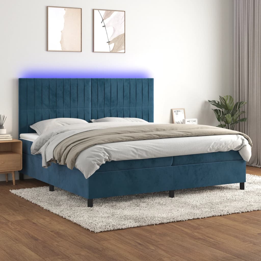 Sommier à lattes de lit matelas et LED Bleu foncé 200x200 cm - XIOS