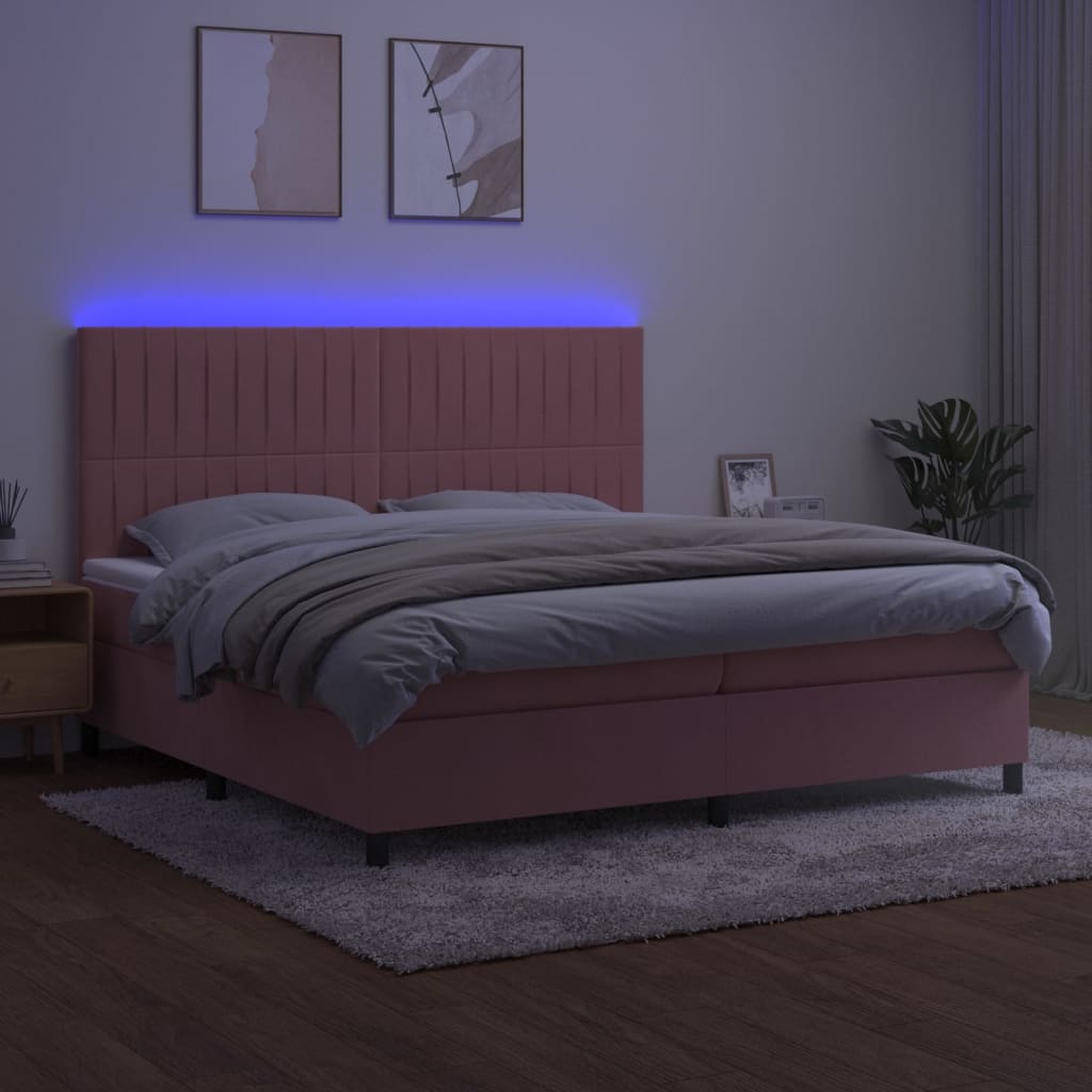 Sommier à lattes de lit matelas et LED Rose 200x200 cm Velours - XIOS