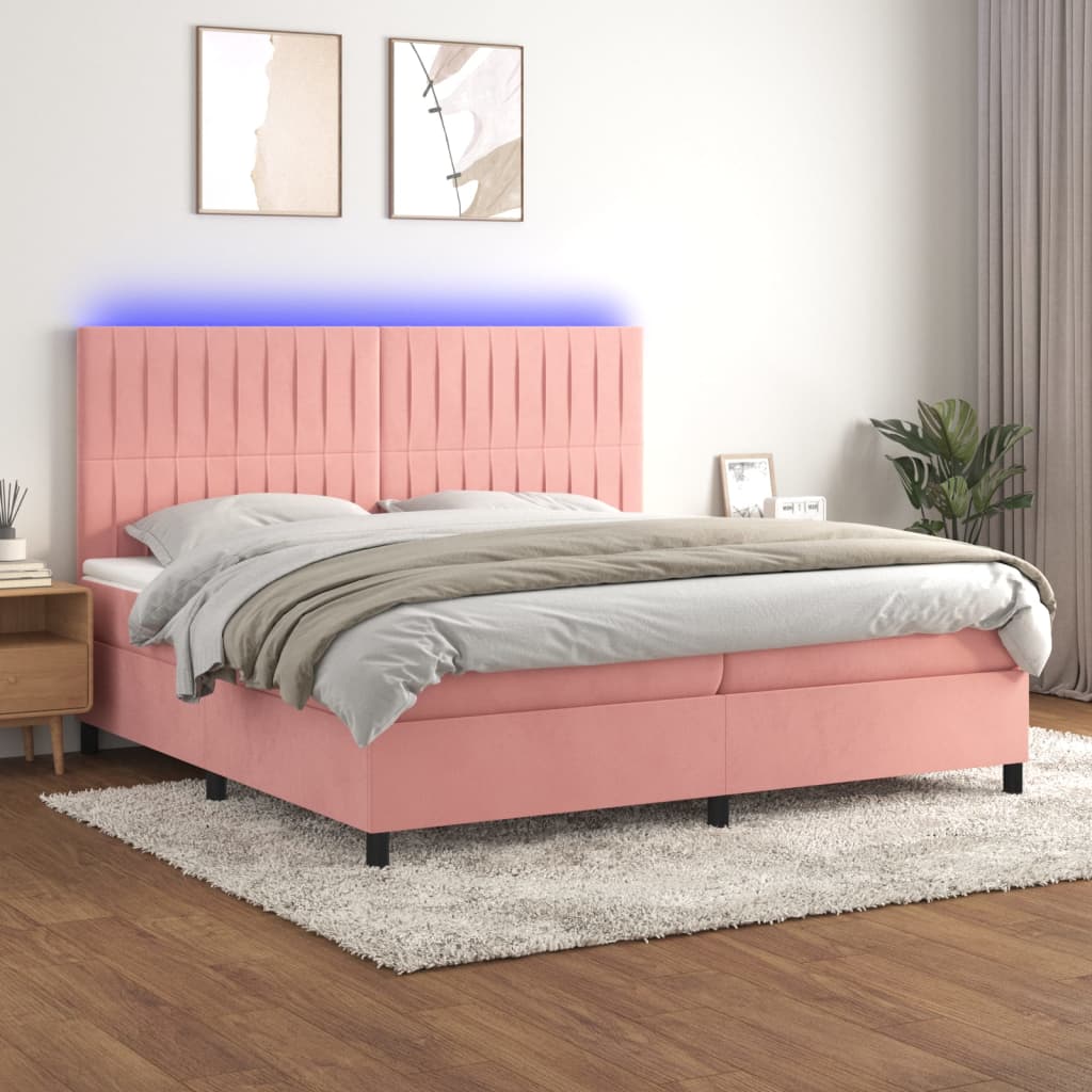 Sommier à lattes de lit matelas et LED Rose 200x200 cm Velours - XIOS