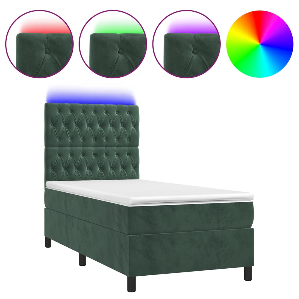 Sommier à lattes de lit et matelas et LED Vert foncé 80x200 cm - XIOS