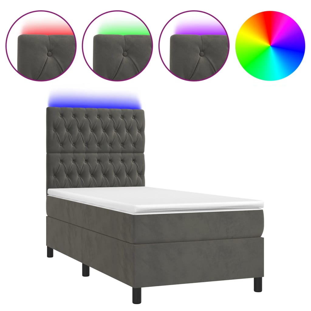 Sommier à lattes de lit et matelas et LED Gris foncé 90x190 cm - XIOS
