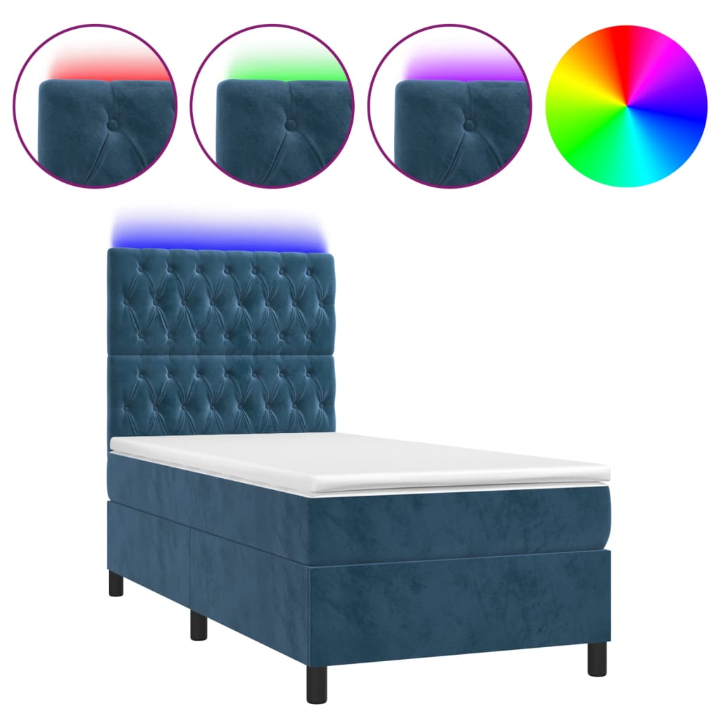 Sommier à lattes de lit et matelas et LED Bleu foncé 90x190 cm - XIOS