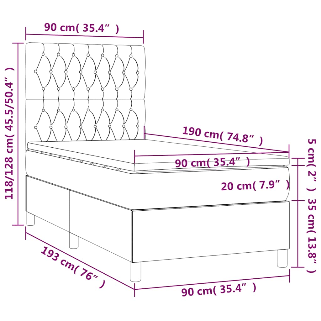 Sommier à lattes de lit et matelas et LED Bleu foncé 90x190 cm