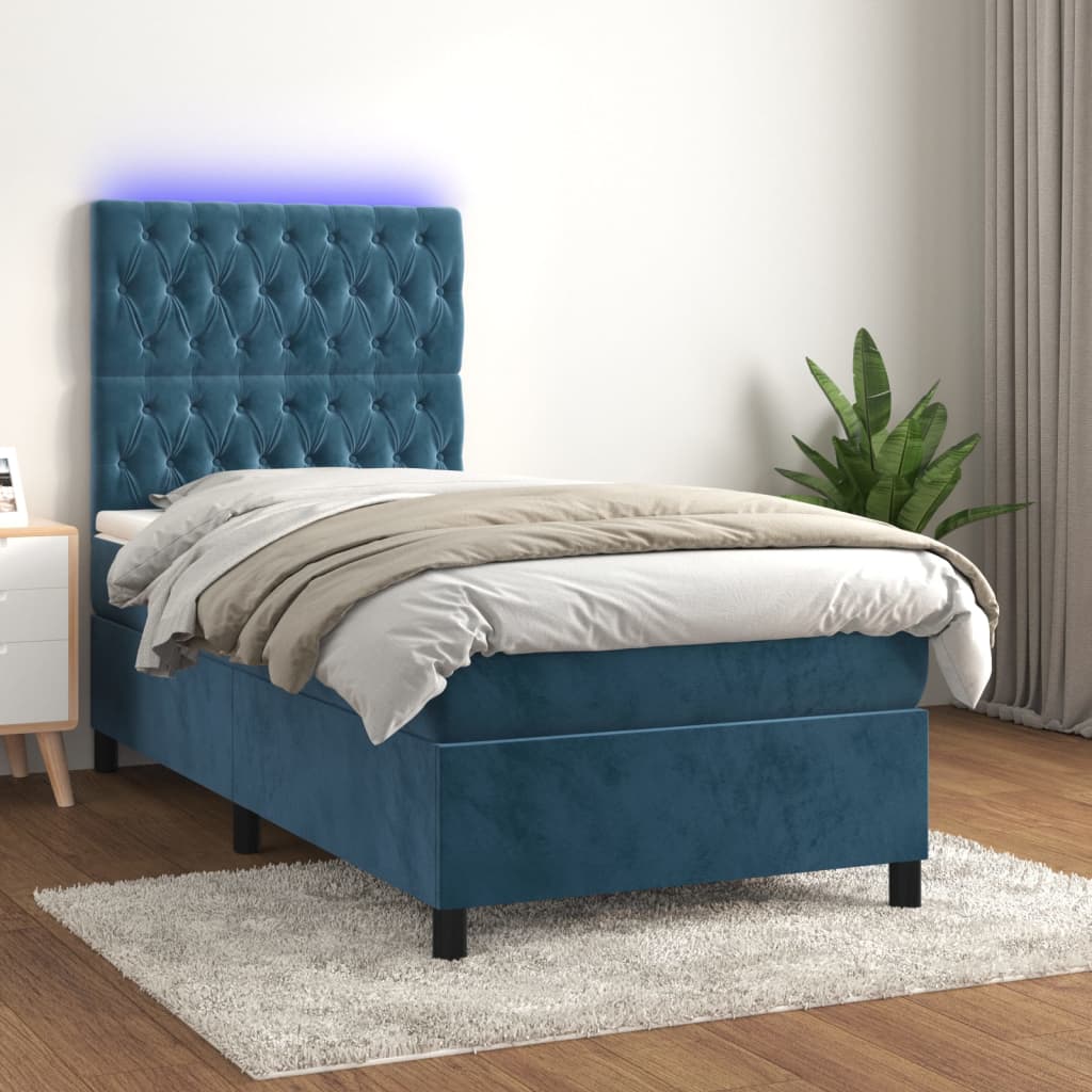 Sommier à lattes de lit et matelas et LED Bleu foncé 90x190 cm - XIOS