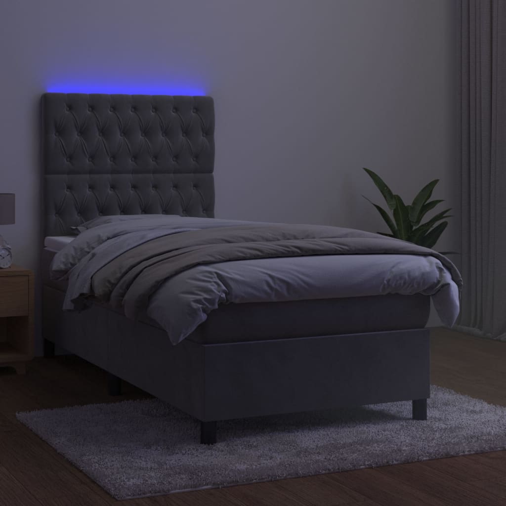 Sommier à lattes de lit et matelas et LED Gris clair 90x200 cm - XIOS