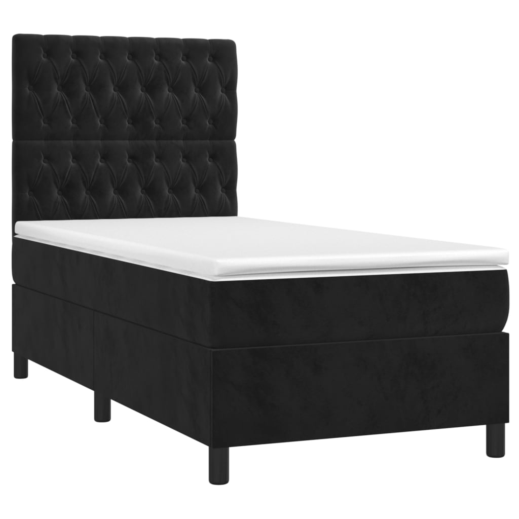 Sommier à lattes de lit matelas et LED Noir 90x200 cm Velours XIOS