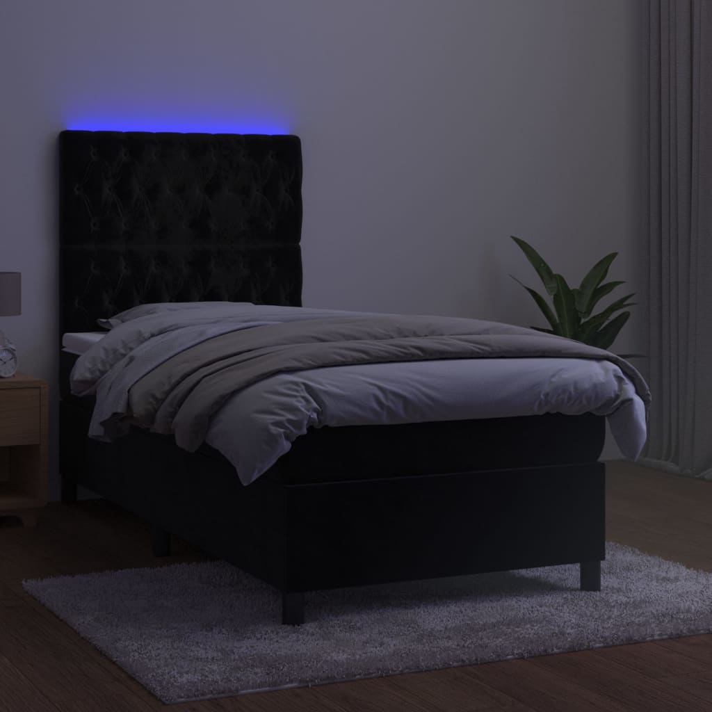 Sommier à lattes de lit matelas et LED Noir 90x200 cm Velours XIOS