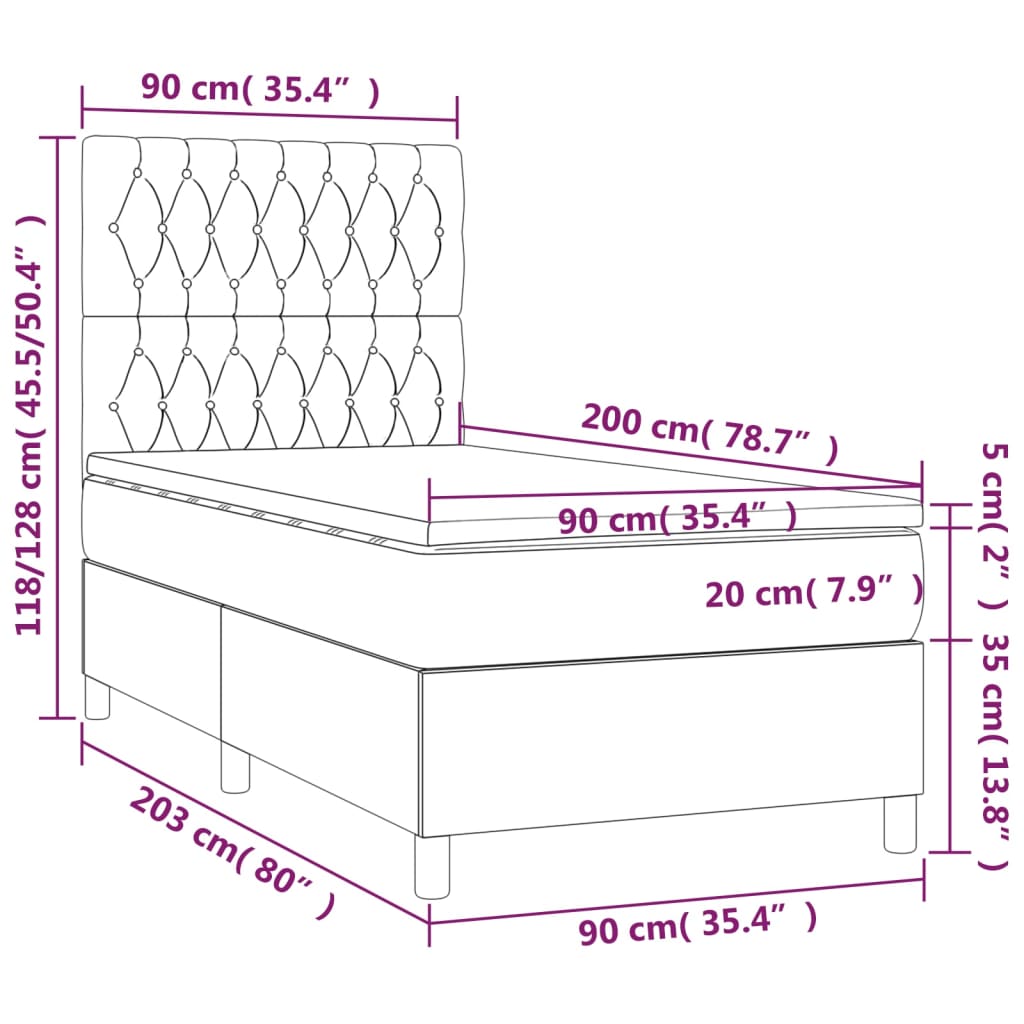 Sommier à lattes de lit matelas et LED Noir 90x200 cm Velours XIOS