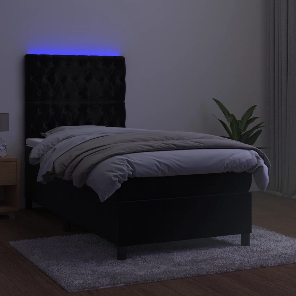 Sommier à lattes de lit matelas et LED Noir 100x200 cm Velours - XIOS