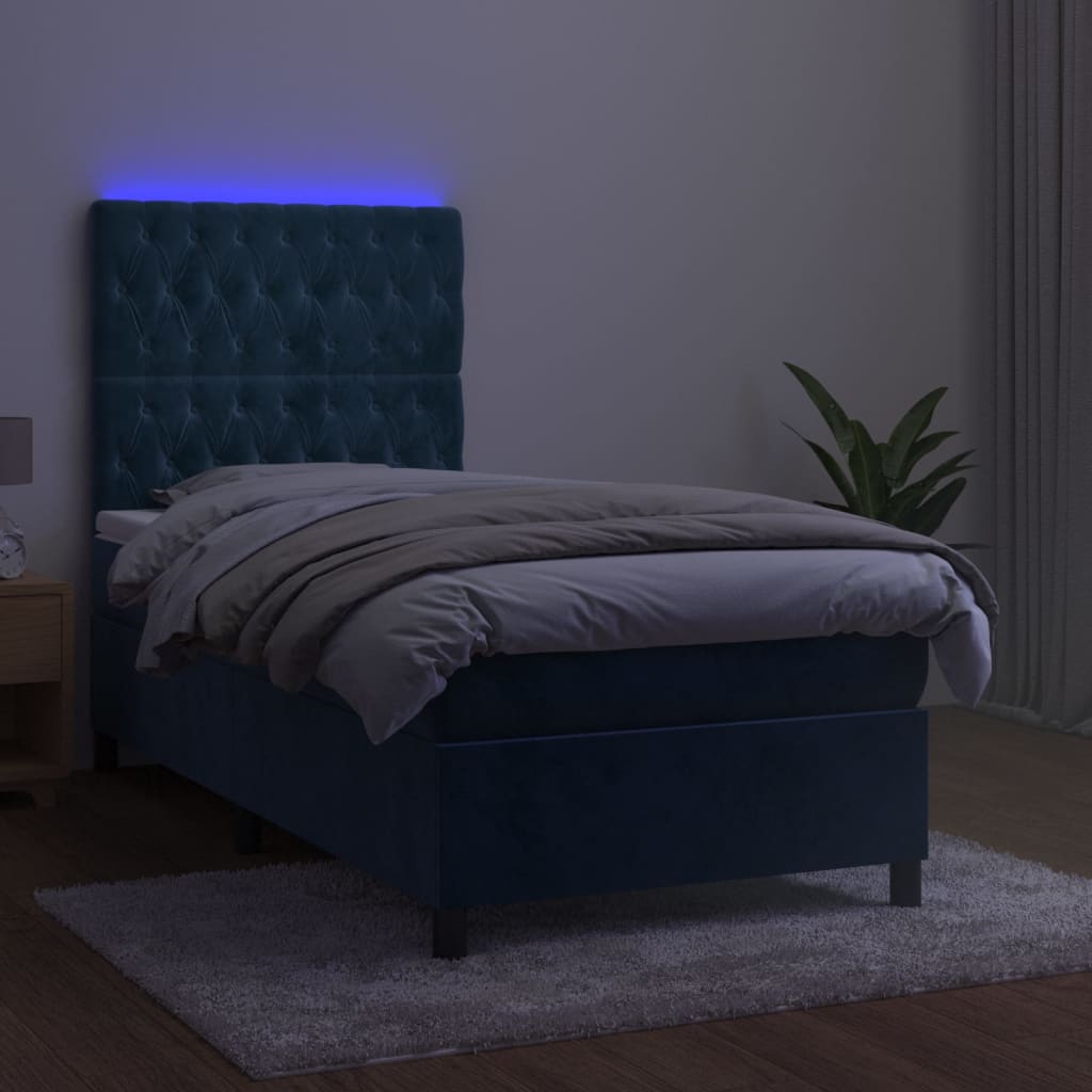 Sommier à lattes de lit matelas et LED Bleu foncé 100x200 cm - XIOS