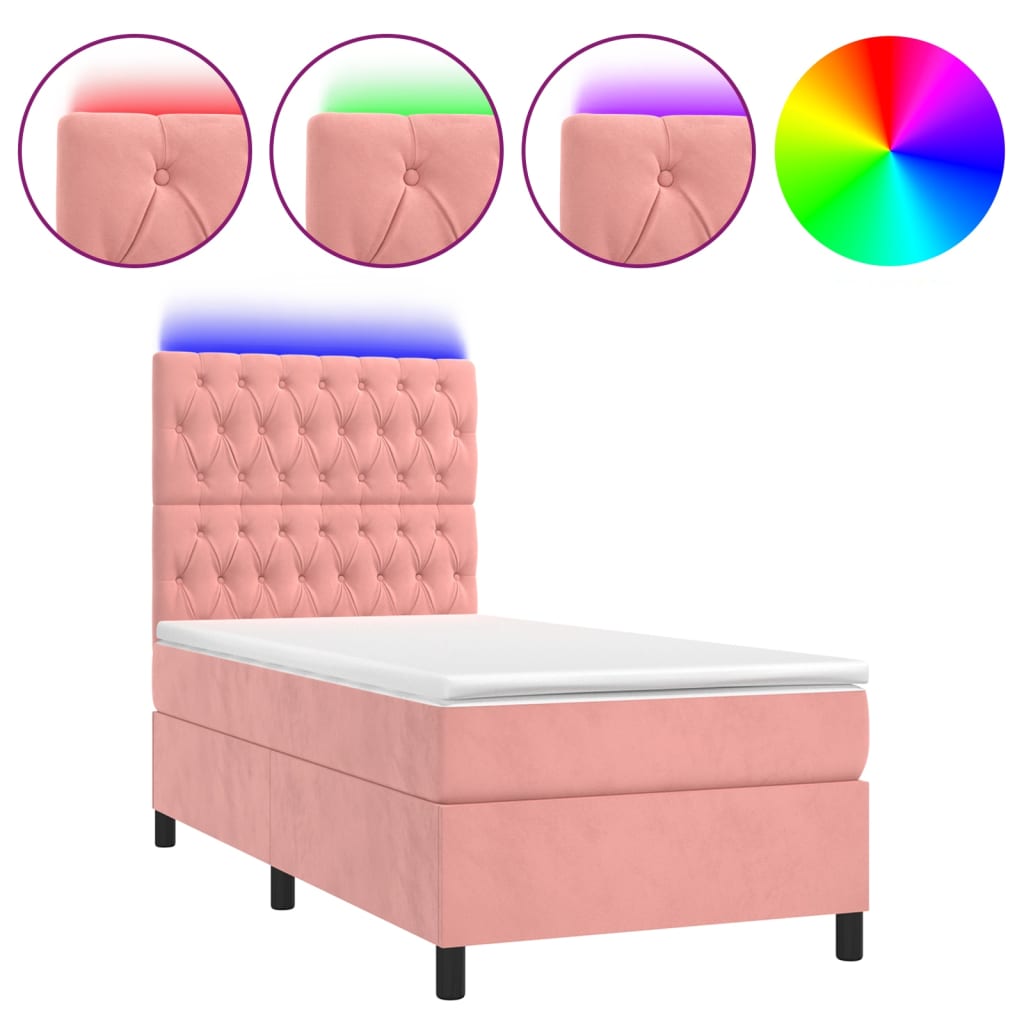 Sommier à lattes de lit matelas et LED Rose 100x200 cm Velours - XIOS