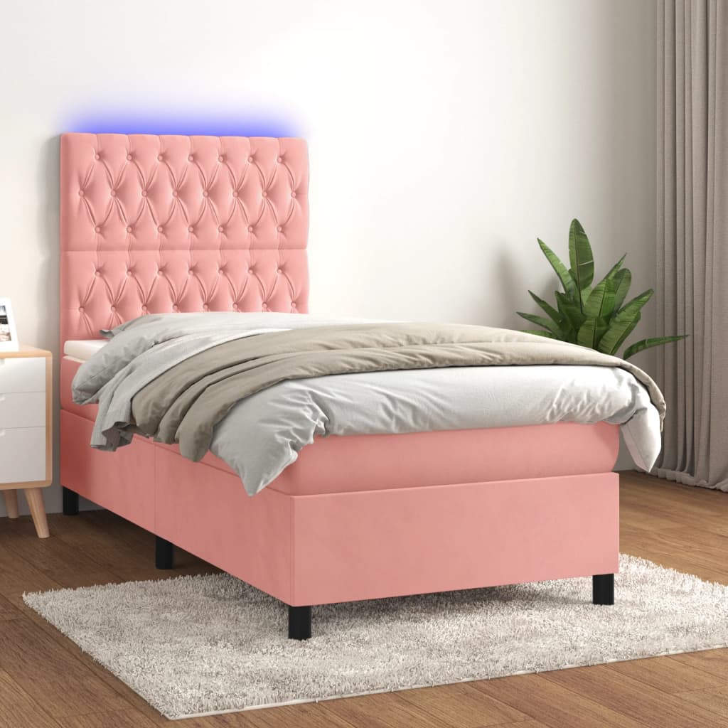 Sommier à lattes de lit matelas et LED Rose 100x200 cm Velours - XIOS