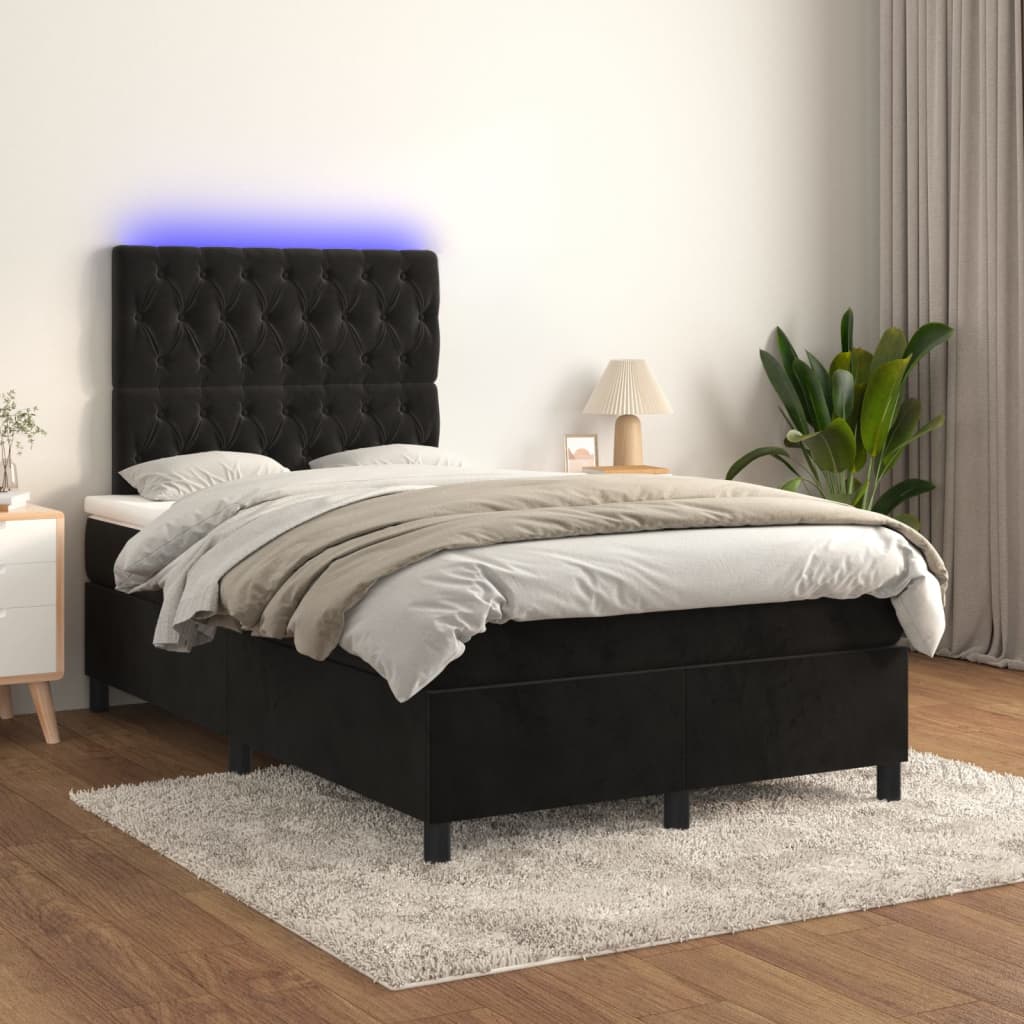 Sommier à lattes de lit matelas et LED Noir 120x200 cm Velours - XIOS