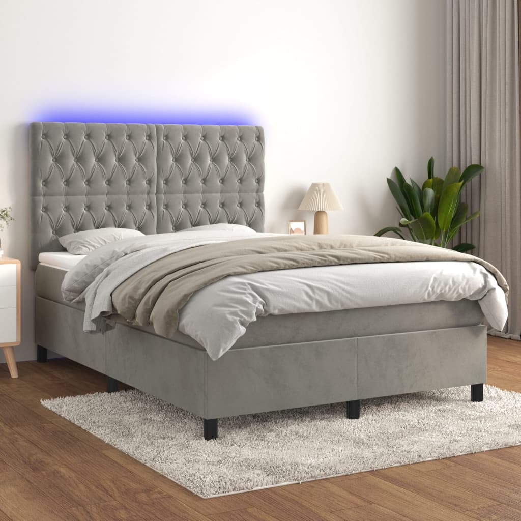 Sommier à lattes de lit matelas et LED Gris clair 140x190 cm - XIOS