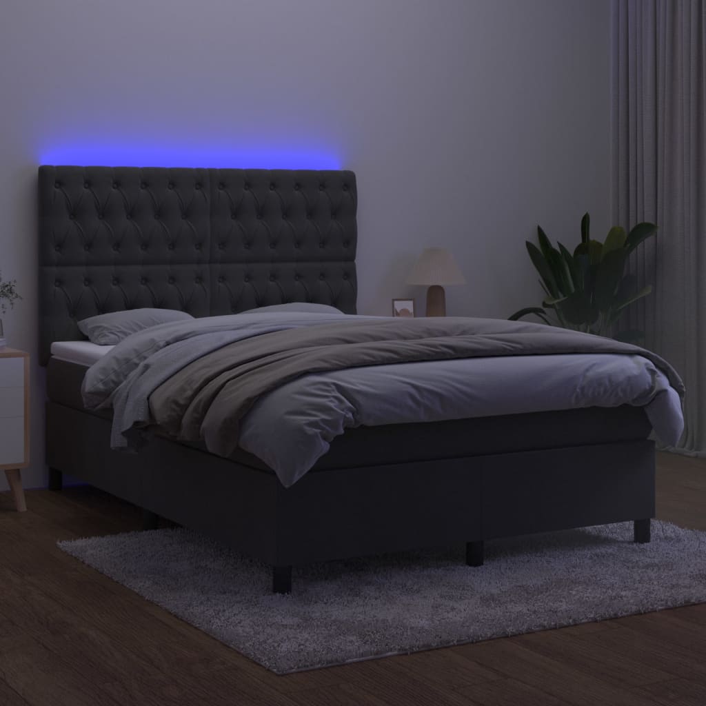 Sommier à lattes de lit matelas et LED Gris foncé 140x190 cm - XIOS
