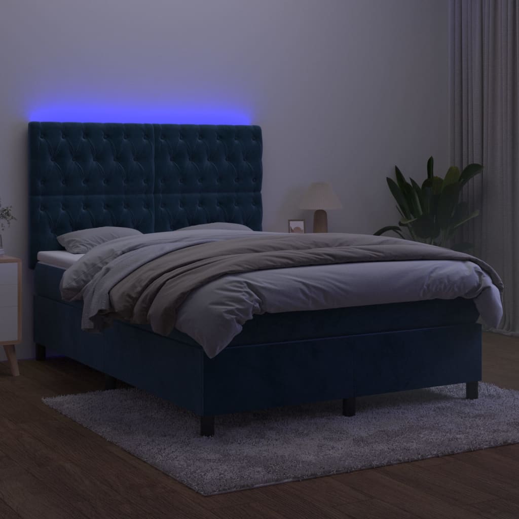 Sommier à lattes de lit matelas et LED Bleu foncé 140x190 cm - XIOS