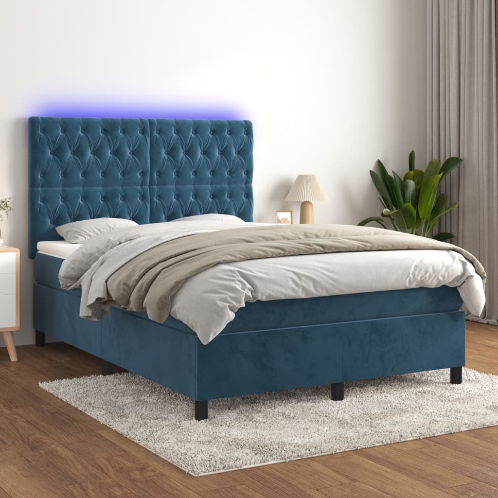 Sommier à lattes de lit matelas et LED Bleu foncé 140x190 cm - XIOS