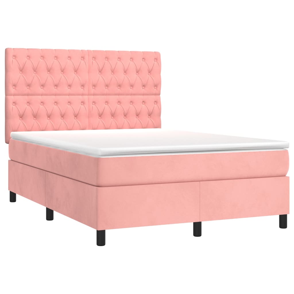 Sommier à lattes de lit matelas et LED Rose 140x190 cm Velours - XIOS