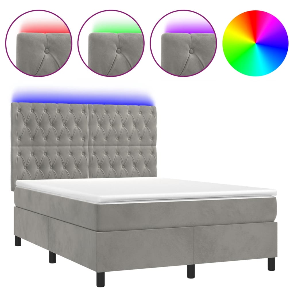 Sommier à lattes de lit matelas et LED Gris clair 140x200 cm - XIOS