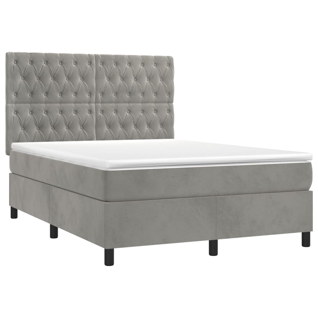 Sommier à lattes de lit matelas et LED Gris clair 140x200 cm - XIOS