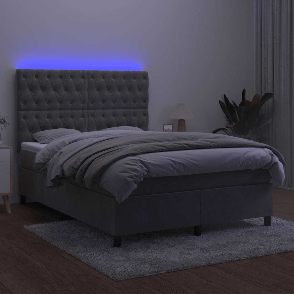 Sommier à lattes de lit matelas et LED Gris clair 140x200 cm - XIOS