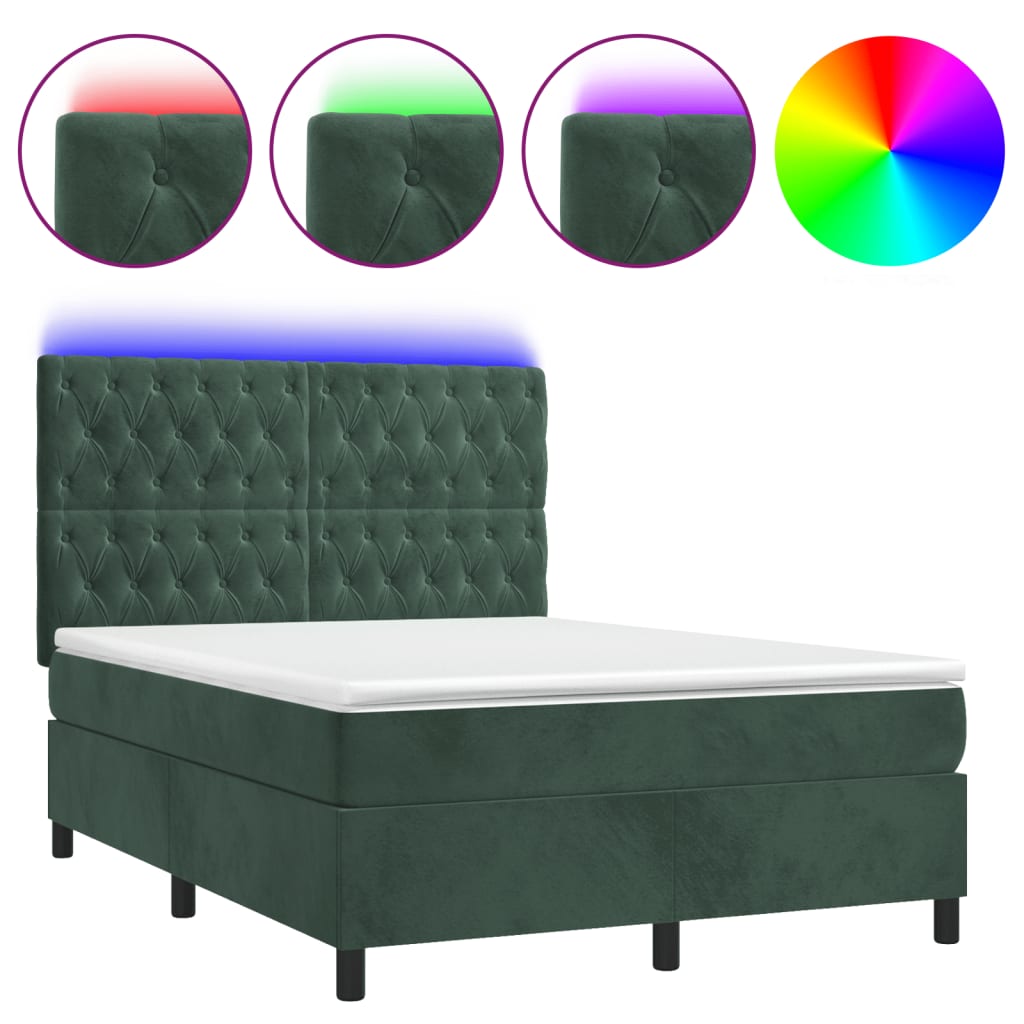 Sommier à lattes de lit matelas et LED Vert foncé 140x200 cm - XIOS