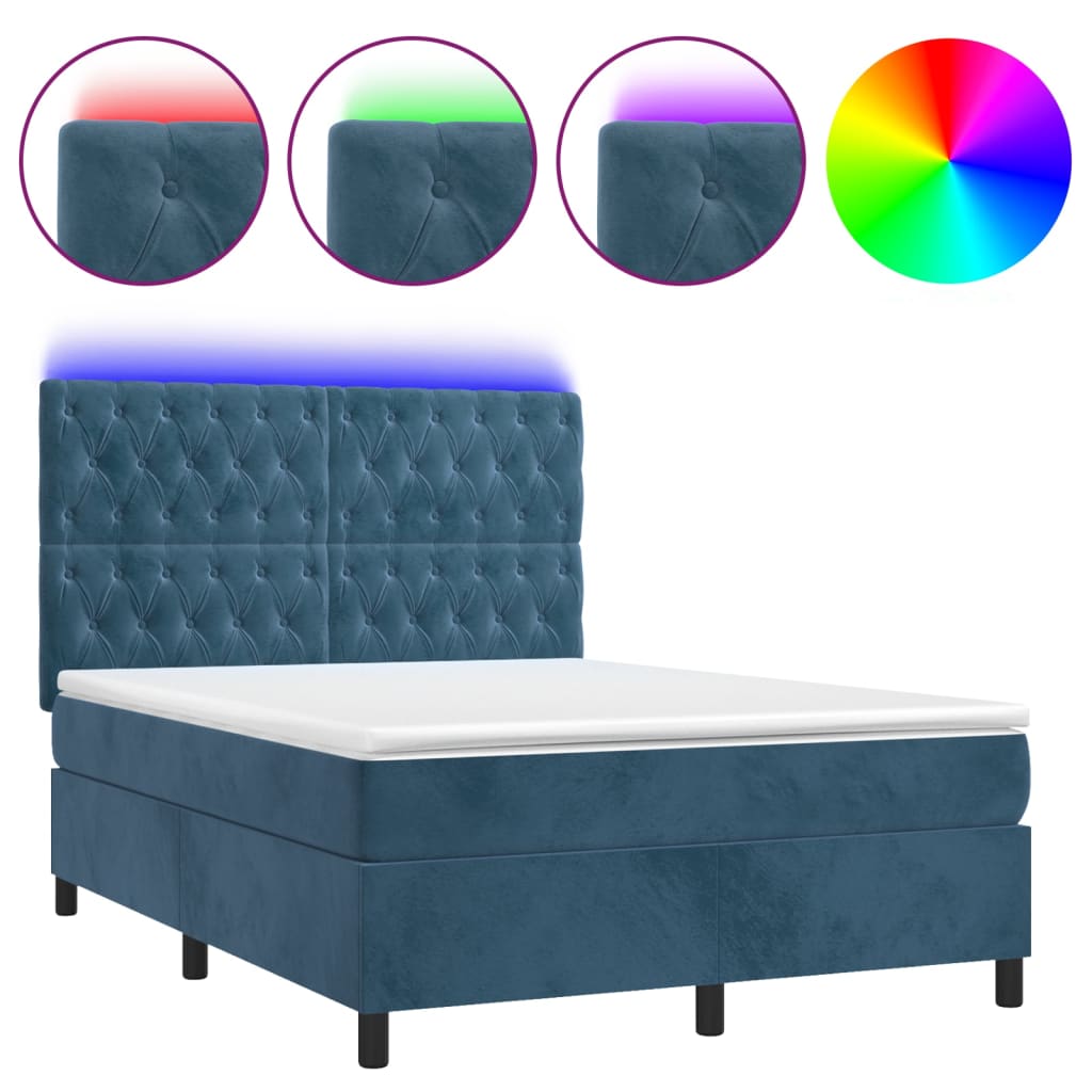 Sommier à lattes de lit matelas et LED Bleu foncé 140x200 cm - XIOS