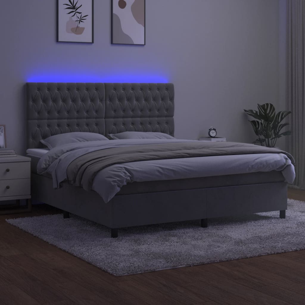 Sommier à lattes de lit matelas et LED Gris clair 160x200 cm - XIOS