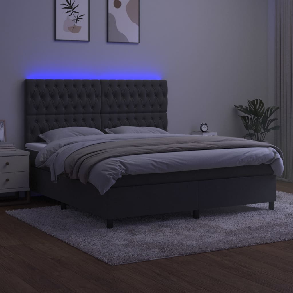 Sommier à lattes de lit matelas et LED Gris foncé 160x200 cm - XIOS