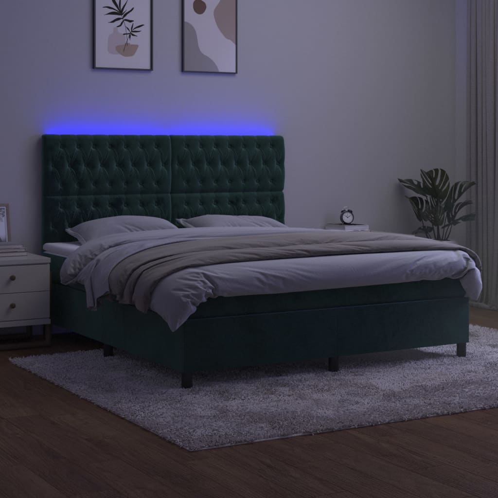 Sommier à lattes de lit matelas et LED Vert foncé 160x200 cm - XIOS