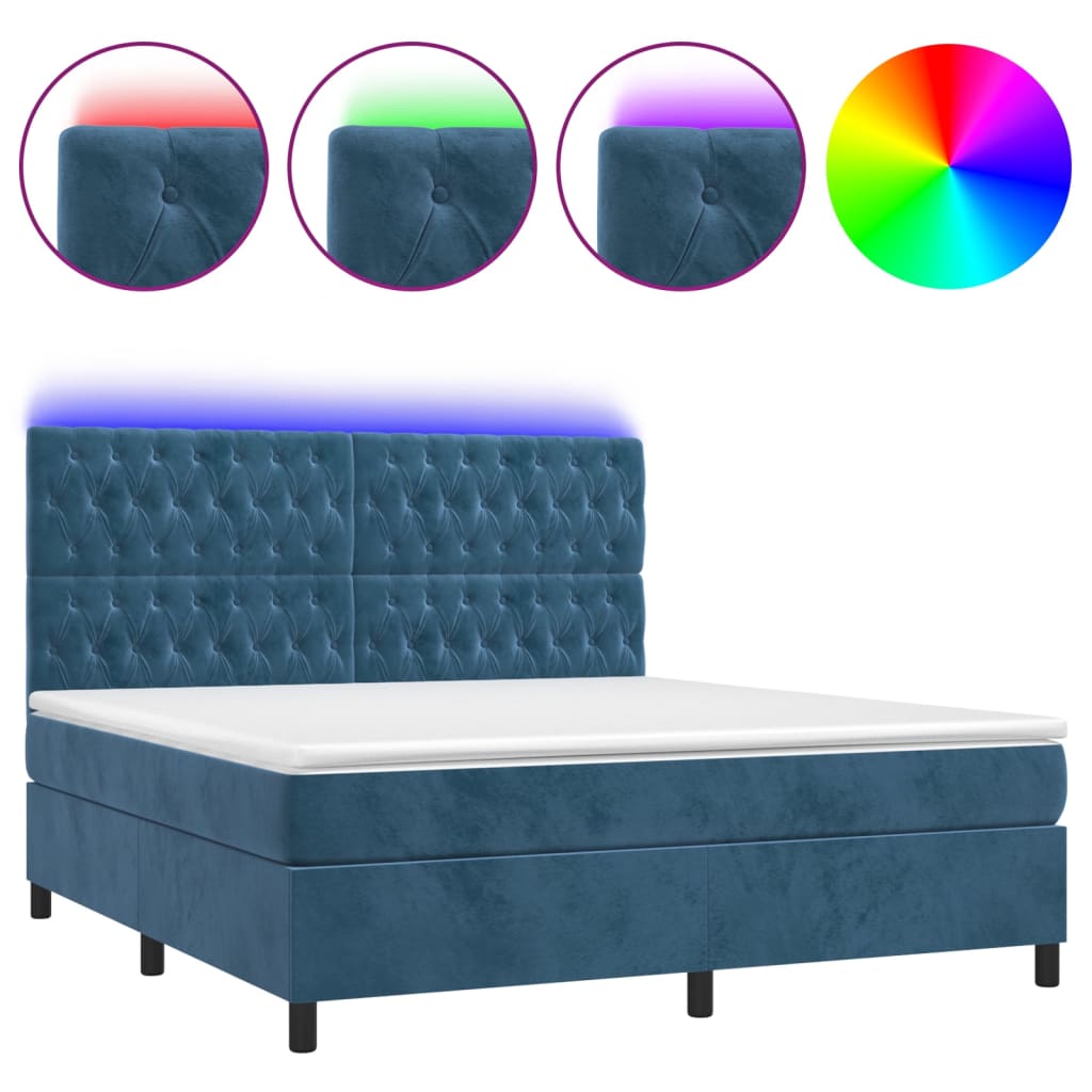Sommier à lattes de lit matelas et LED Bleu foncé 160x200 cm - XIOS