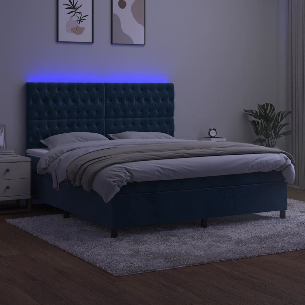 Sommier à lattes de lit matelas et LED Bleu foncé 160x200 cm - XIOS