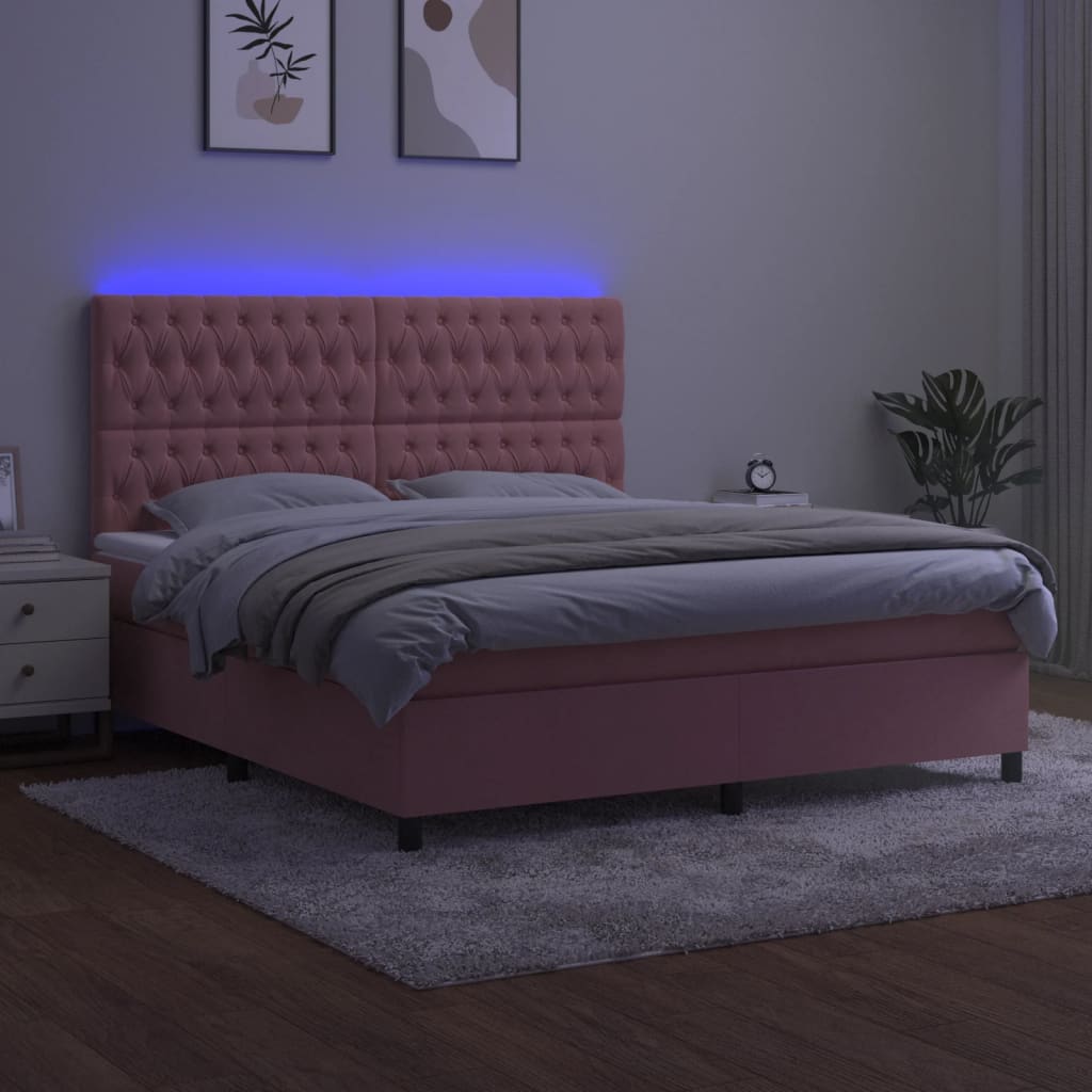 Sommier à lattes de lit matelas et LED Rose 160x200 cm Velours - XIOS