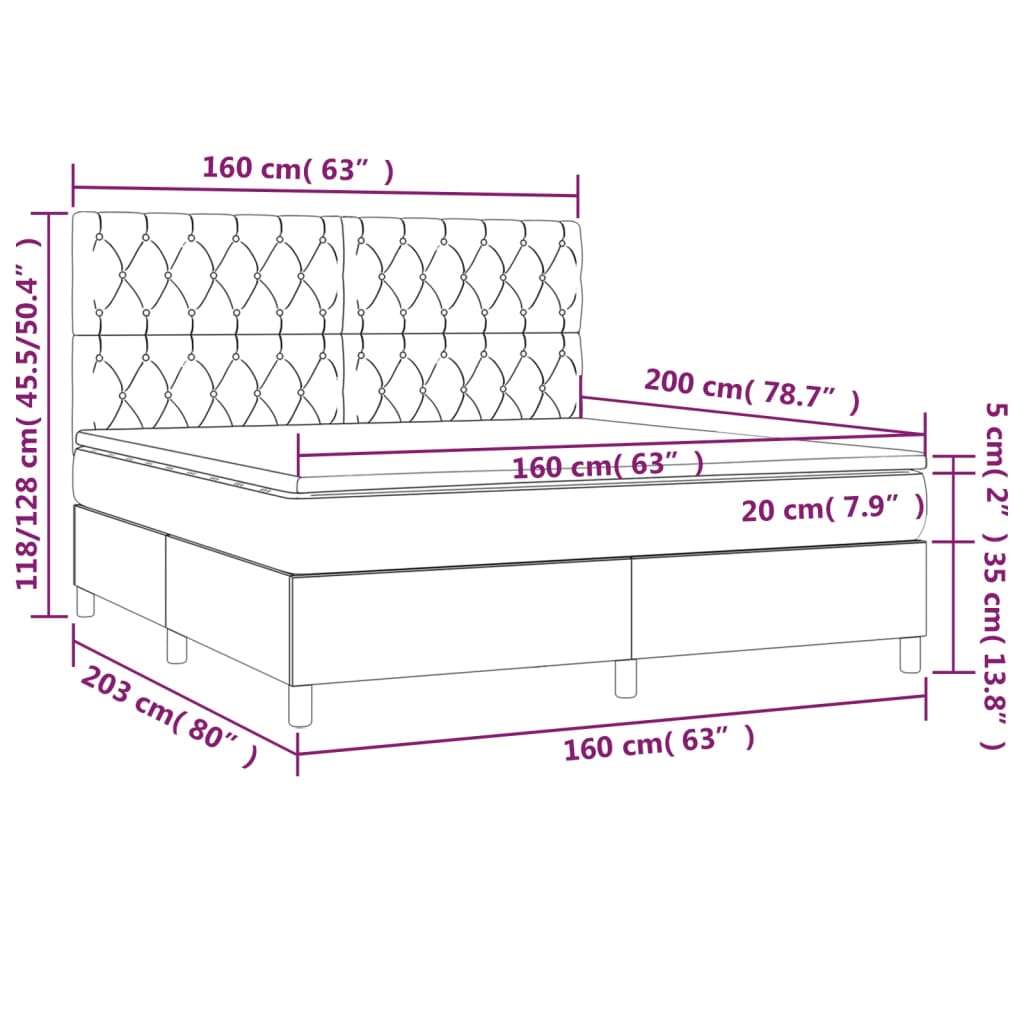 Sommier à lattes de lit matelas et LED Rose 160x200 cm Velours - XIOS