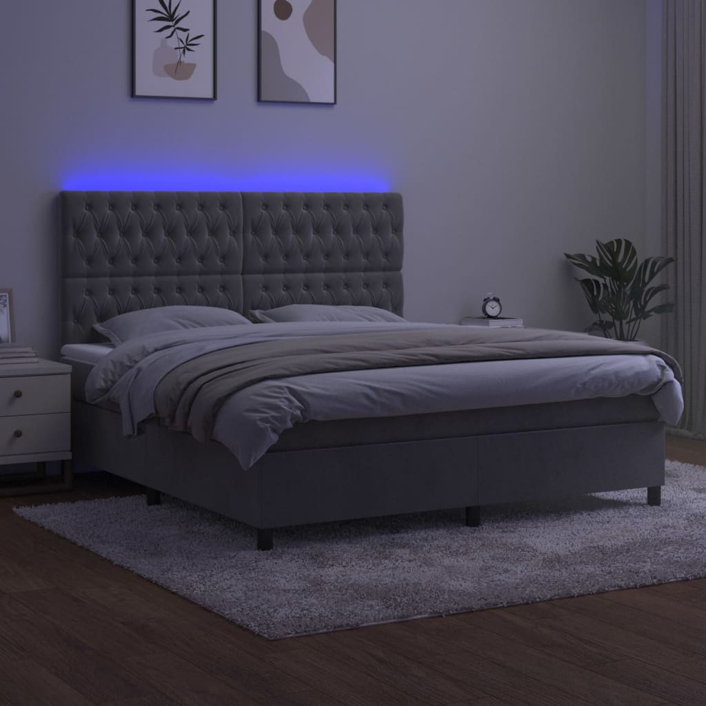 Sommier à lattes de lit matelas et LED Gris clair 180x200 cm - XIOS