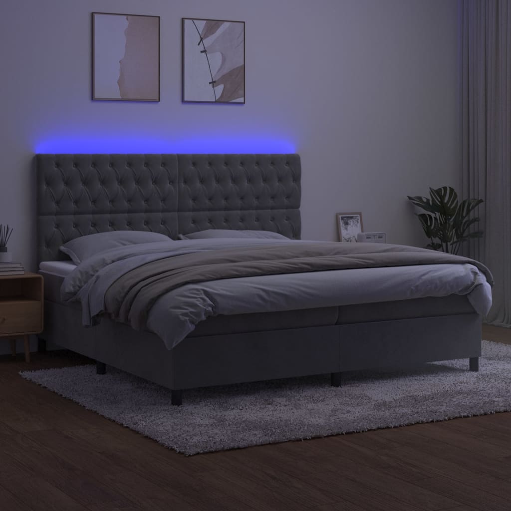 Sommier à lattes de lit matelas et LED Gris clair 200x200 cm - XIOS