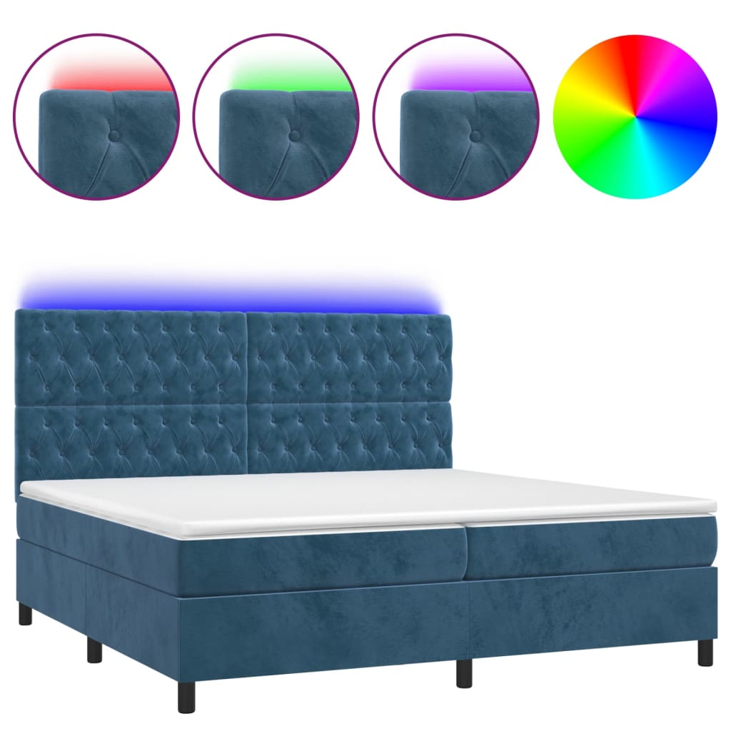 Sommier à lattes de lit matelas et LED Bleu foncé 200x200 cm - XIOS