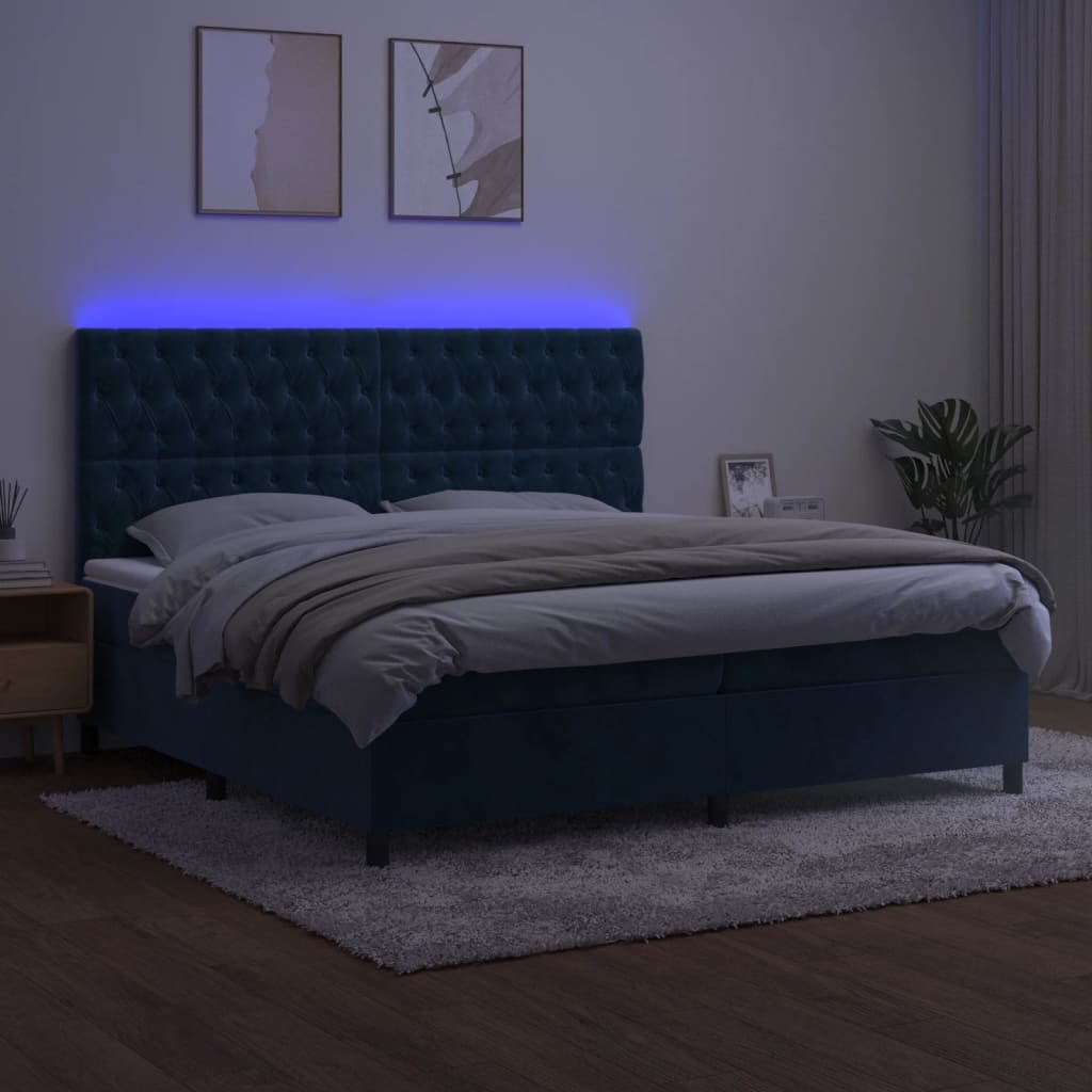 Sommier à lattes de lit matelas et LED Bleu foncé 200x200 cm - XIOS