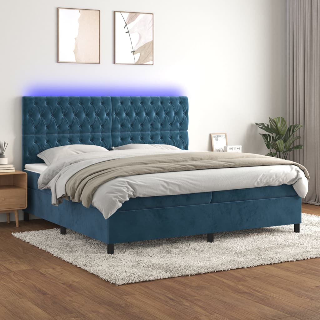 Sommier à lattes de lit matelas et LED Bleu foncé 200x200 cm - XIOS