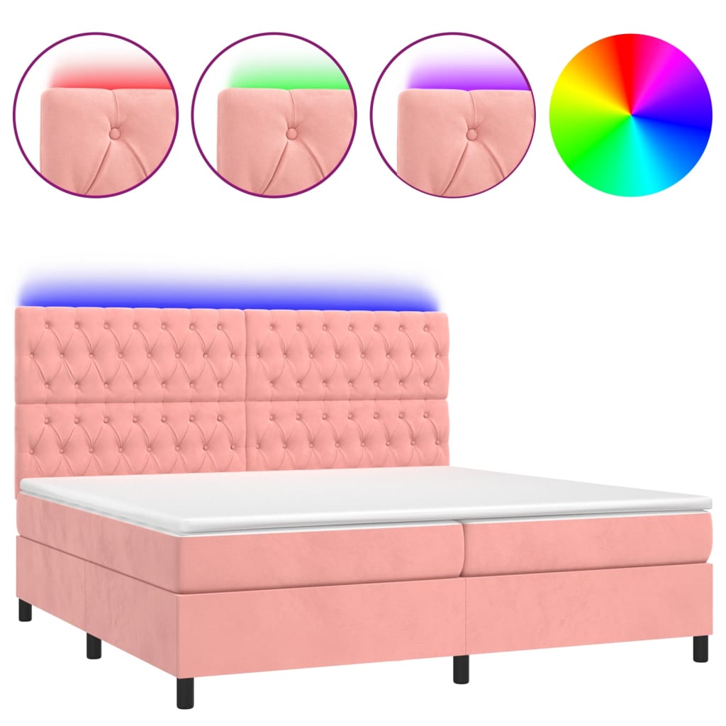 Sommier à lattes de lit matelas et LED Rose 200x200 cm Velours - XIOS