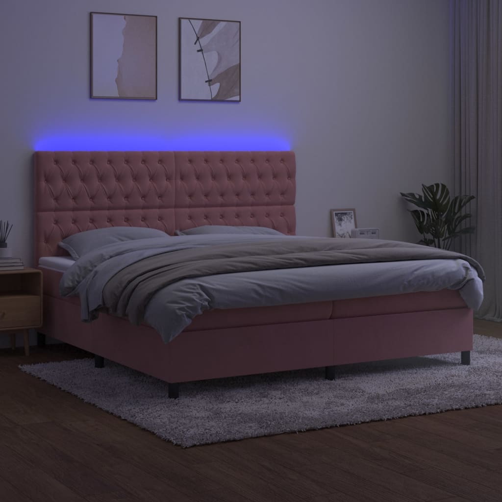 Sommier à lattes de lit matelas et LED Rose 200x200 cm Velours - XIOS