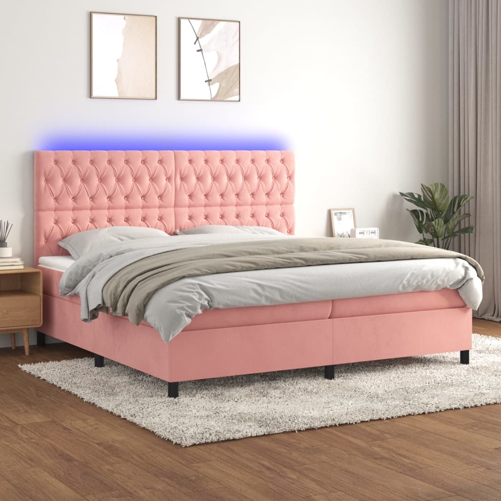 Sommier à lattes de lit matelas et LED Rose 200x200 cm Velours - XIOS