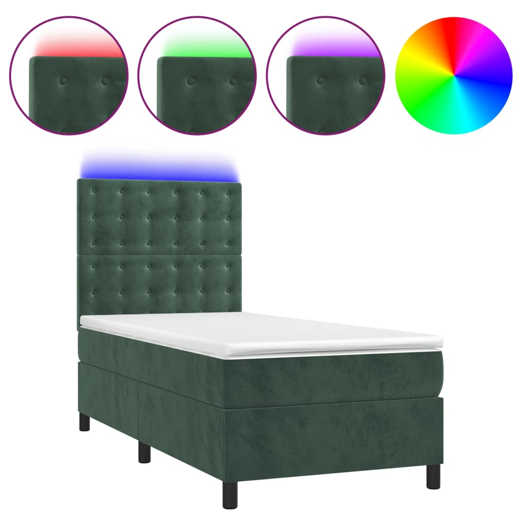 Sommier à lattes de lit et matelas et LED Vert foncé 80x200 cm - XIOS