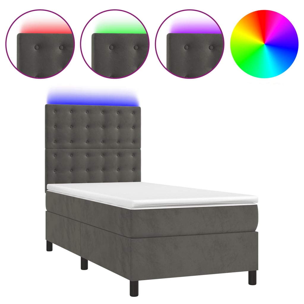 Sommier à lattes de lit et matelas et LED Gris foncé 90x190 cm - XIOS