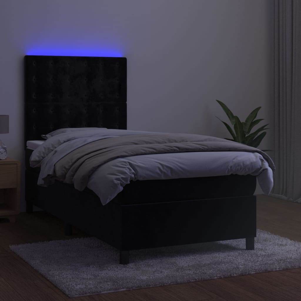 Sommier à lattes de lit matelas et LED Noir 90x190 cm Velours - XIOS