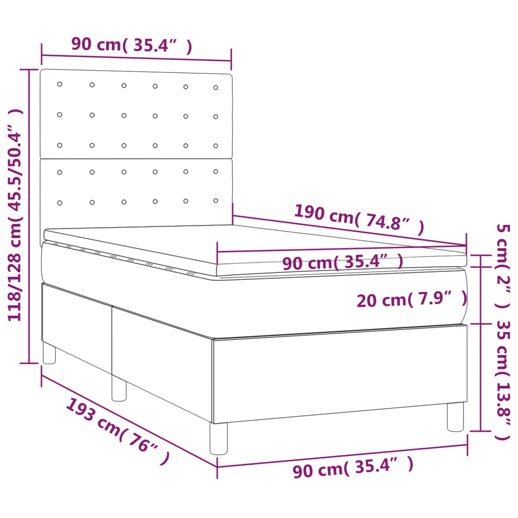 Sommier à lattes de lit matelas et LED Noir 90x190 cm Velours - XIOS
