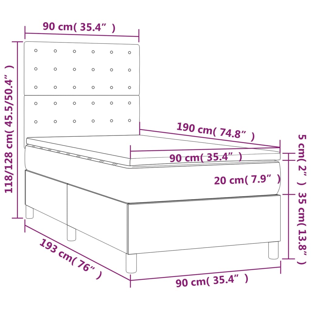 Sommier à lattes de lit matelas et LED Rose 90x190 cm Velours - XIOS