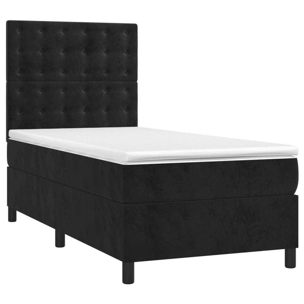 Sommier à lattes de lit matelas et LED Noir 90x200 cm Velours - XIOS
