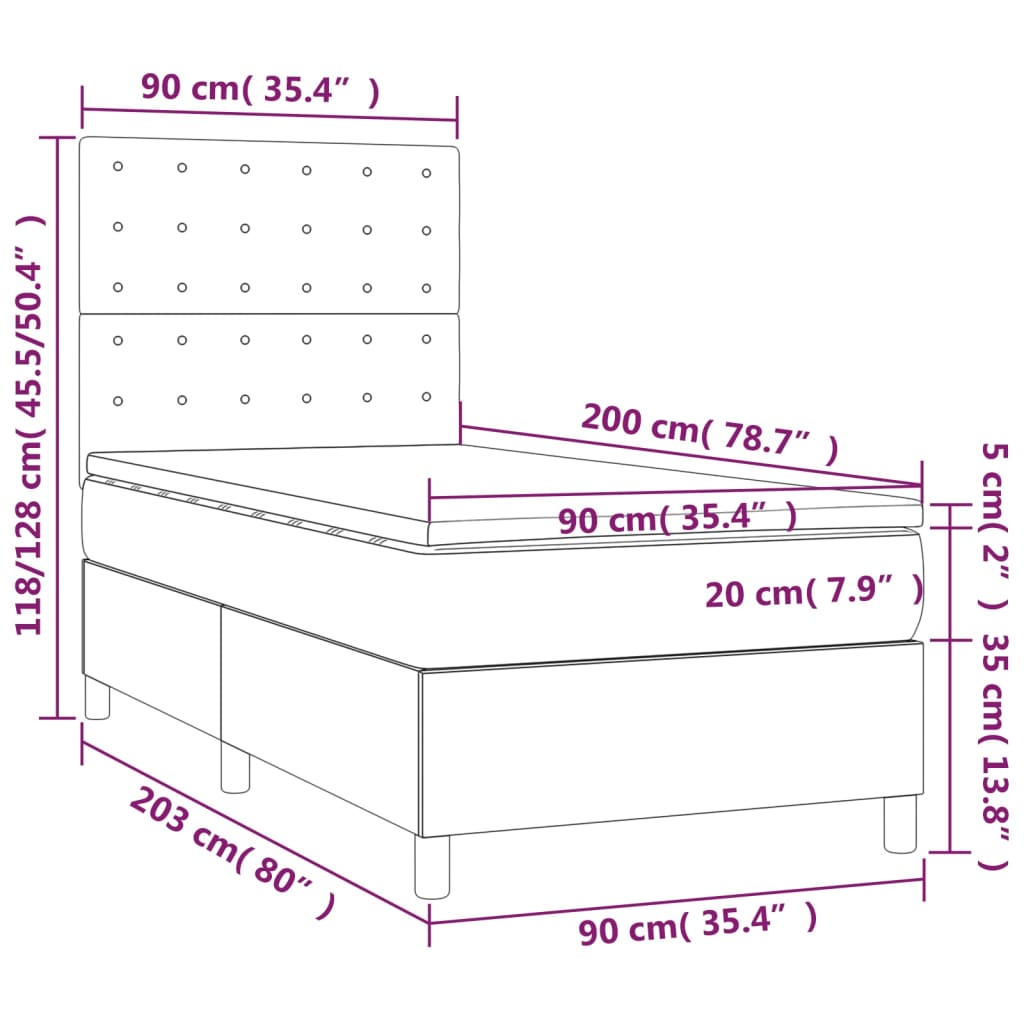 Sommier à lattes de lit matelas et LED Noir 90x200 cm Velours - XIOS